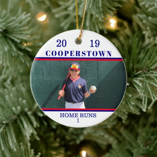 Cooperstown NY Honkbal Foto Home Run Leuke Feiten Keramisch Ornament (Boom)