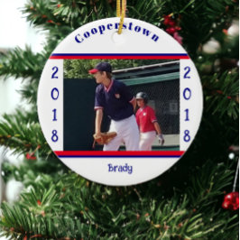 Cooperstown NY Honkbal Foto Streep Jaar Keepsake Keramisch Ornament