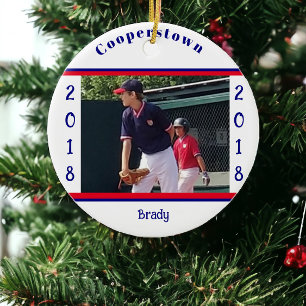 Cooperstown NY Honkbal Foto Streep Jaar Keepsake Keramisch Ornament
