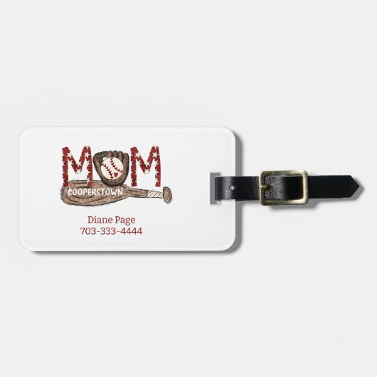 Cooperstown NY Honkbal Moeder Leuke vleermuis spor Bagagelabel (Voorkant horizontaal)