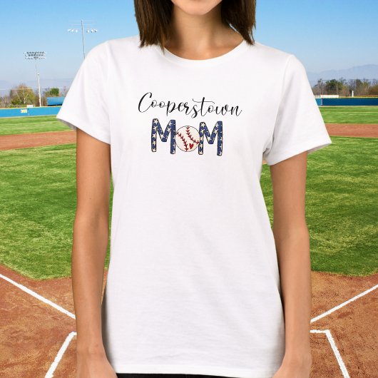 Cooperstown NY Honkbal Moeder Schattig Script Spor T-shirt