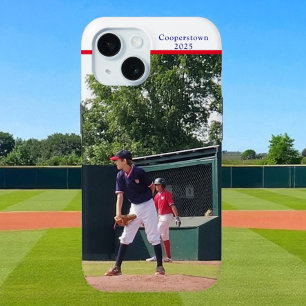 Cooperstown NY honkbalspeler foto jaar op maat iPhone 15 Case