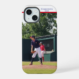 Cooperstown NY honkbalspeler foto jaar op maat iPhone 15 Case