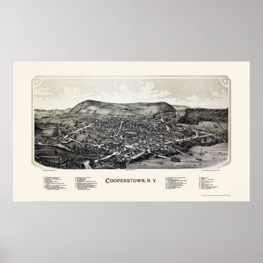Cooperstown, NY Panoramic Map - 1890 Poster (Voorkant)