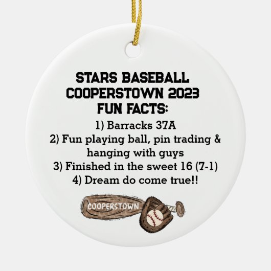 Cooperstown NY Travel Baseball Team Leuke Feiten Keramisch Ornament (Voorkant)