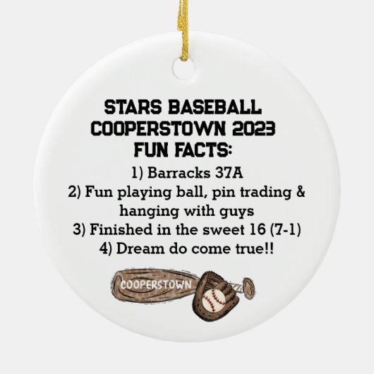 Cooperstown NY Travel Baseball Team Leuke Feiten Keramisch Ornament (Achterkant)