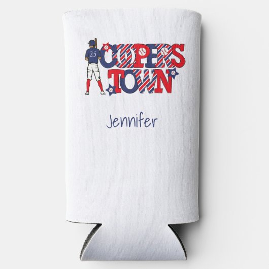 Cooperstown Patriotic Letters Baseball Ouder Blauw Seltzer Blikjeskoeler (Voorkant)