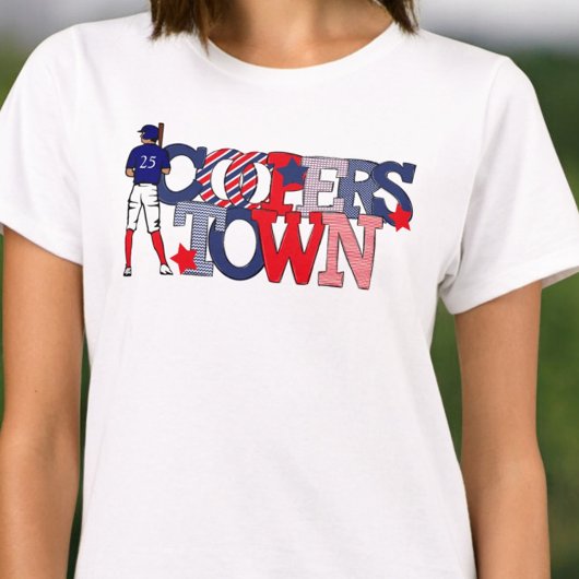Cooperstown Patriotic Letters Baseball Speler Jaar T-shirt
