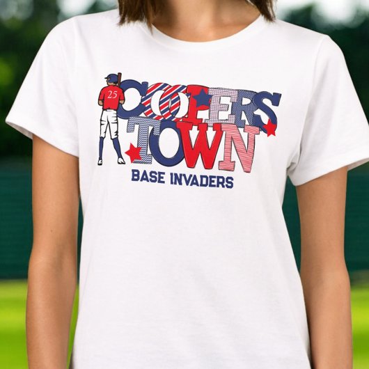 Cooperstown Patriotic Letters Baseball Team Naam T-shirt