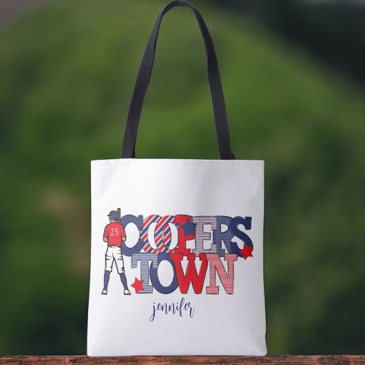 Cooperstown Patriottische Brieven Baseball Mom Tote Bag