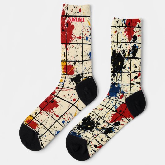 Coordinated Paint Splatter Set: Uniek Abstract Sokken (Links)