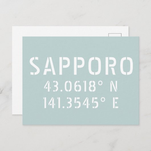 Coördinaten Sapporo Latitude en Lengtegraad Briefkaart (Voorkant / Achterkant)