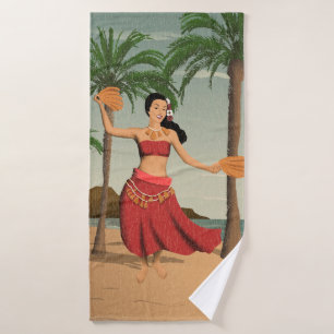 Coördinaten van het Hawaiiaanse  Briefkaart Hula  Bad Handdoek