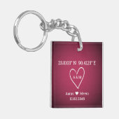 Coördinaten van Liefde Luxe Trouwgeschenk Sleutelhanger (Voorkant Links)
