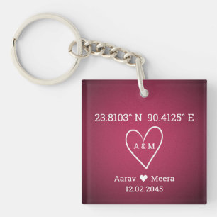Coördinaten van Liefde Luxe Trouwgeschenk Sleutelhanger