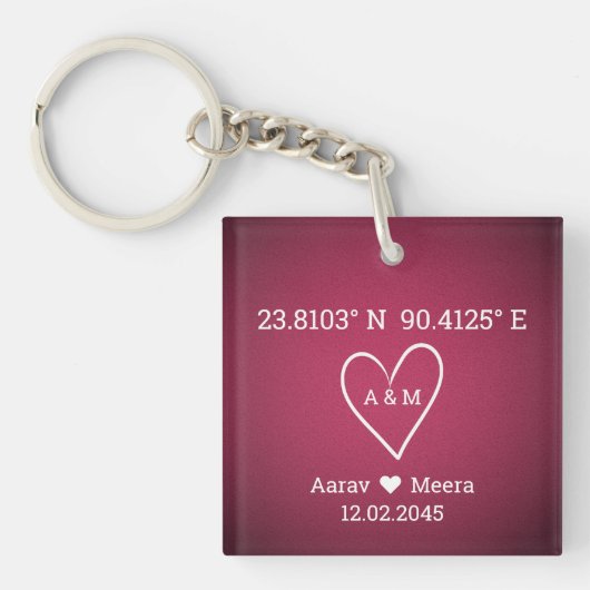Coördinaten van Liefde Luxe Trouwgeschenk Sleutelhanger (Voorkant)