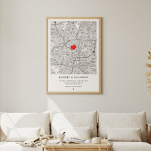 Coördinaten Verlovingshart Trouwkoppel Kaart Poster