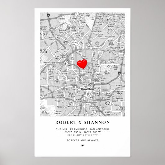 Coordinates Engagement Heart Wedding Couple Map Poster (Voorkant)