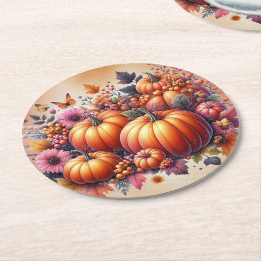Coördinatie Thanksgiving Herfst gekleurde bloemen Ronde Kartonnen Onderzetter (Gebogen)