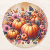 Coördinatie Thanksgiving Herfst gekleurde bloemen Ronde Kartonnen Onderzetter (Voorkant)