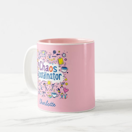 coördinator chaos | Mom Life | Grappige Moederdag Tweekleurige Koffiemok (Voorkant links)