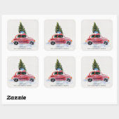 Coördinerende Kerststicker - Vintage Rode Auto Vierkante Sticker (Vel)