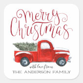 Coördinerende Kerststicker - Vintage Rode Truck Vierkante Sticker (Voorkant)