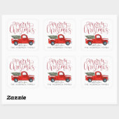Coördinerende Kerststicker - Vintage Rode Truck Vierkante Sticker (Vel)