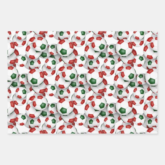 Coördinerende sport set rood groene voetballen inpakpapier vel (Voorkant)