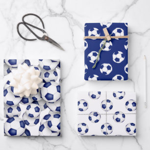 Coördinerende sportset Blauw Wit voetballen Inpakpapier Vel
