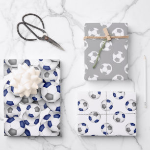 Coördinerende sportset Blauwgrijze voetballen Inpakpapier Vel
