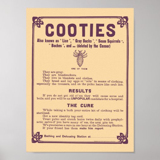 Cootie Warning Poster -  medisch afdrukken (Voorkant)