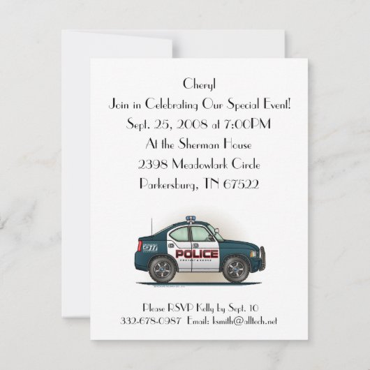 Cop-auto van politie-interceptor kaart (Achterkant)