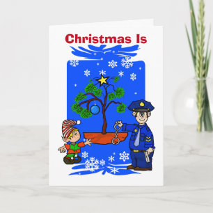 Cop Elf Decorting Tree met handbokkaart Feestdagen Kaart