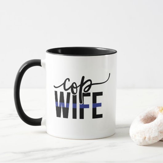 Cop Wife Thin Blue Line ondersteunt onze politie Mok (Met donut)