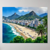 Copacabana Beach Rio Brazi Waterverf Poster (Voorkant)