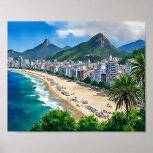 Copacabana Beach Rio Brazi Waterverf Poster