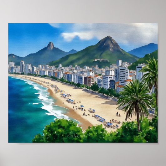 Copacabana Beach Rio Brazi Waterverf Poster (Voorkant)