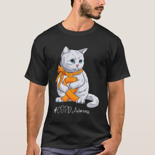 COPD Awareness Month Orange Ribbon Cat T-shirt (Voorkant)