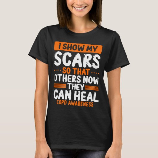 COPD Awareness Show my Scars Orange Ribbon T-shirt (Voorkant)