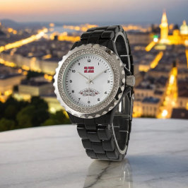 Copenhagen Calling Rhinestone Black Emael Horloge