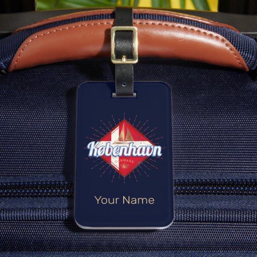 Copenhagen Capital Denmark Retro Sailing Ship Bagagelabel (Voorkant Insitu 2)