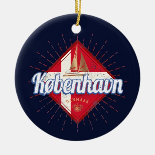 Copenhagen Capital Denmark Retro Sailing Ship Keramisch Ornament (Voorkant)