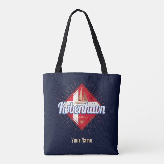 Copenhagen Capital Denmark Retro Sailing Ship Tote Bag (Achterkant)