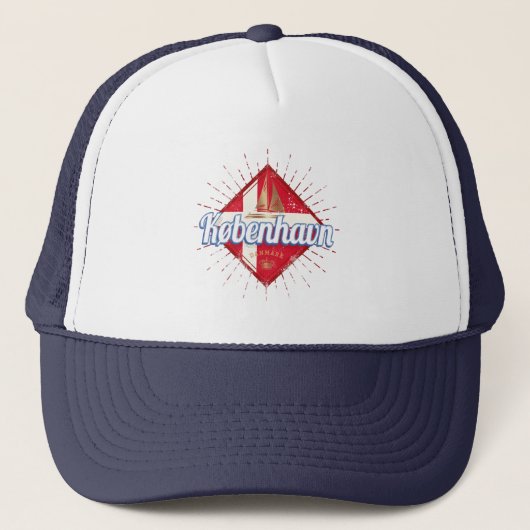 Copenhagen Capital Denmark Retro Sailing Ship Trucker Pet (Voorkant)