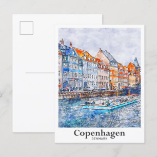 Copenhagen Denmark Art Travel Waterverf Sketch Briefkaart