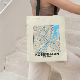 Copenhagen, Denmark, City Map Tote Bag