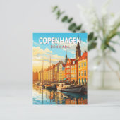 Copenhagen Denmark Travel Art Vintage Briefkaart (Staand voorkant)