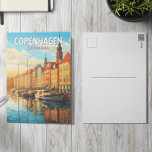Copenhagen Denmark Travel Art Vintage Briefkaart<br><div class="desc">Kopenhagen retro vector reisontwerp. Kopenhagen,  de hoofdstad van Denemarken,  ligt op de kusteilanden Seeland en Amager. Het is verbonden met Malmö in Zuid-Zweden door de Sontbrug.</div>