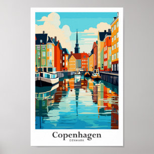 Copenhagen Denmark Travel Art Vintage Illustratie Poster